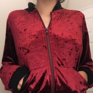 red velvet zip-up jacket